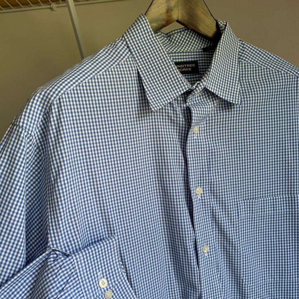 Roundtree and Yorke blue gingham shirt XLT